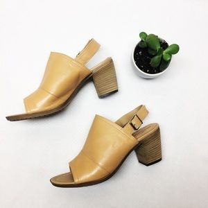 Nude Block Heel Leather Peep Toe Shoes